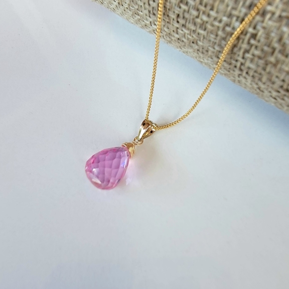Pink sapphire  Necklace Minimalist Crystal Gemstone September Birthstone - Picture 4 of 6